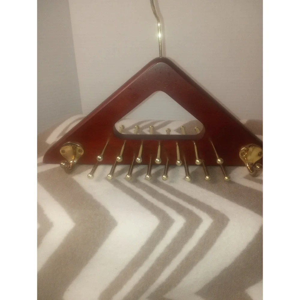 Wooden And Gold Tone Hanging Neck tie- Belt Holder‎ Rack Taiwan